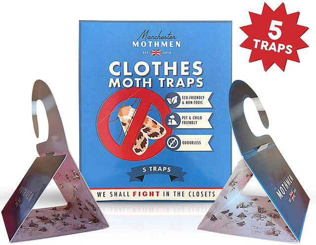Manchester Mothmen packaging and moth traps filled with clothes moths five included